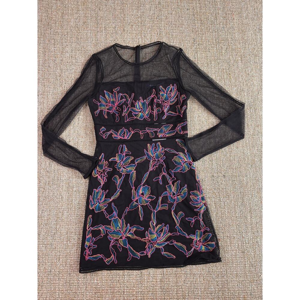 🖤 French Connection Embroidered Sheer Sleeve Dress | Size XS | WhimsyGoth